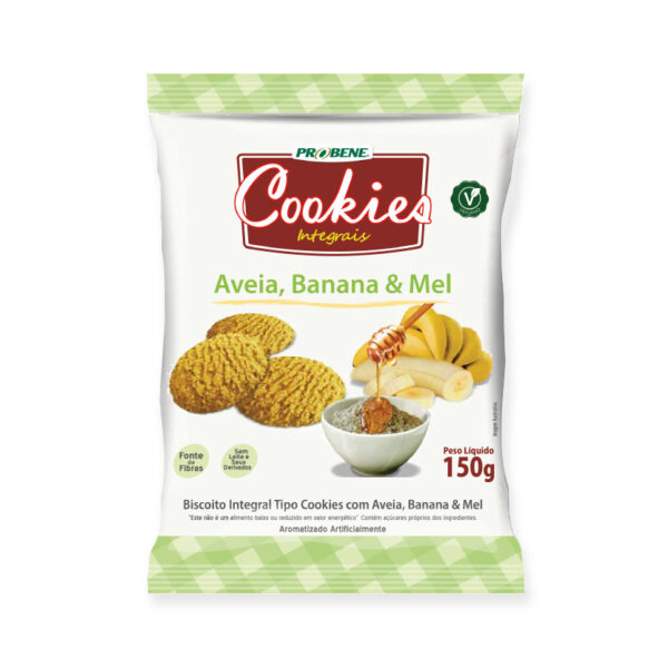 COOKIES INTEGRAIS AVEIA, BANANA E MEL 150g (caixa c/18)